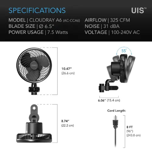 AC Infinity Cloudray A6 Clip On Fan