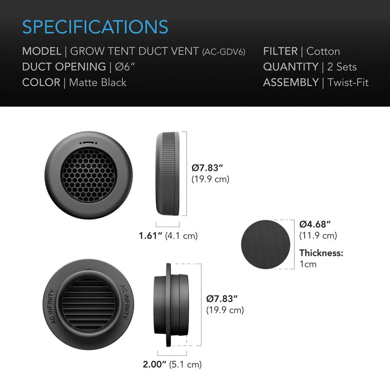 AC Infinity Grow Tent Duct Vent Attachment, 6-Inch 2 Pack