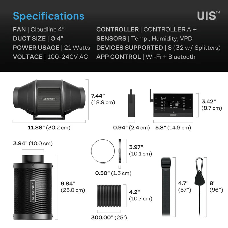 AC Infinity Air Filtration Kit 4" with AI Controller