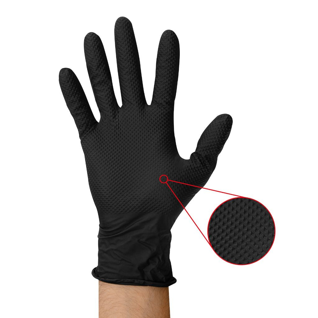 Nitrile Diamond Texture Strong Black Gloves - 50