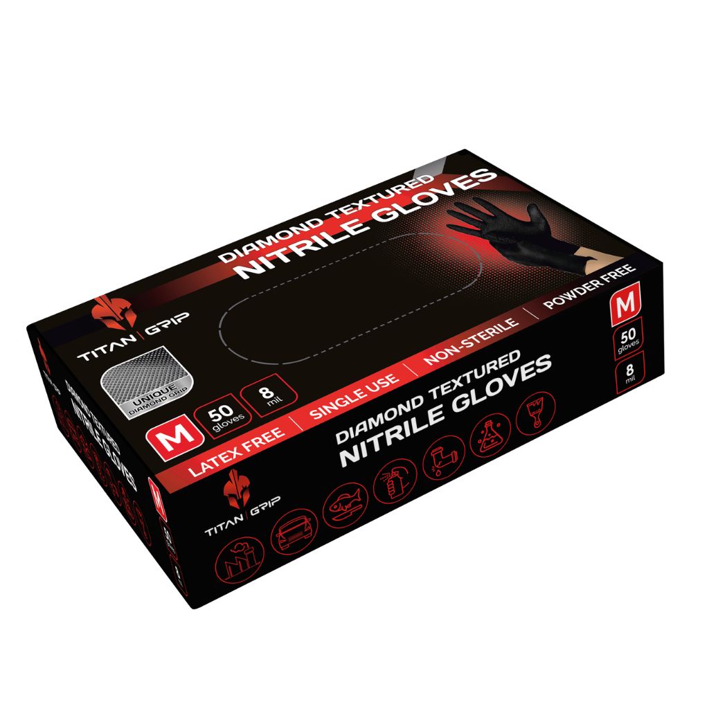 Nitrile Diamond Texture Strong Black Gloves - 50