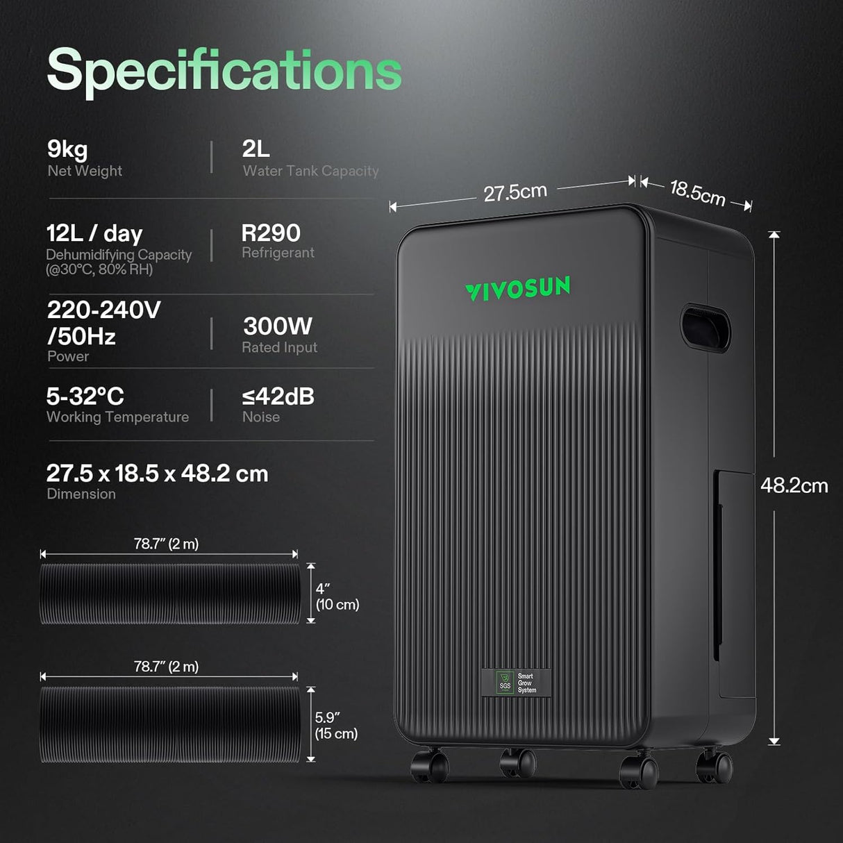 Vivosun AeroDrain D12 Intelligent Dehumidifier